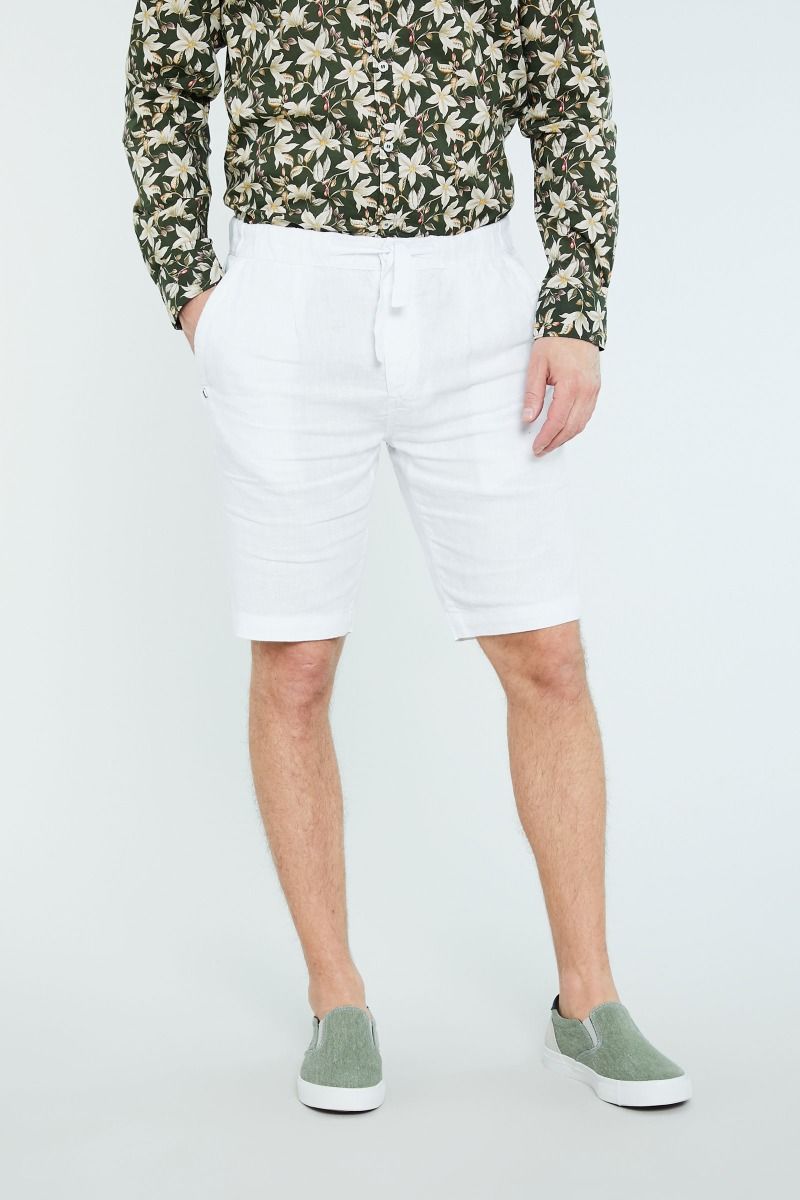 Bermuda puro lino con pences e coulisse