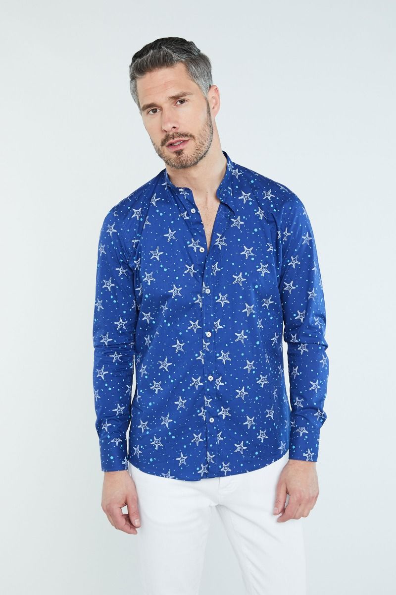 Camicia Collo Coreana a fantasia stelle marine
