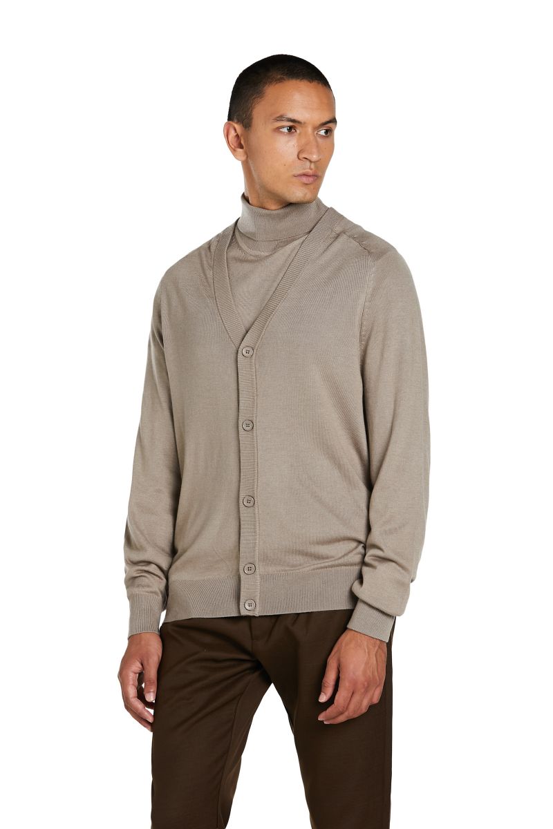 Cardigan con polsini a contrasto in Misto Lana Merinos