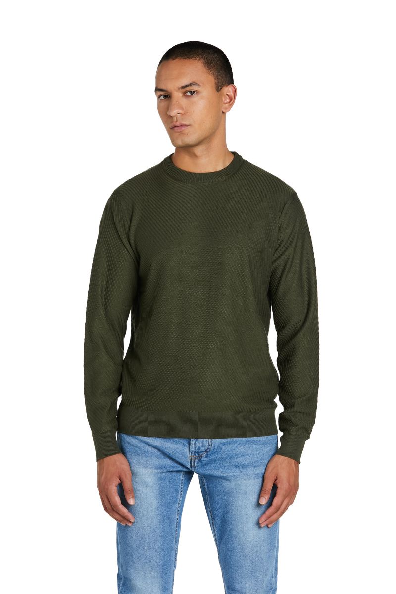 Maglione Girocollo con Trama Diagonale