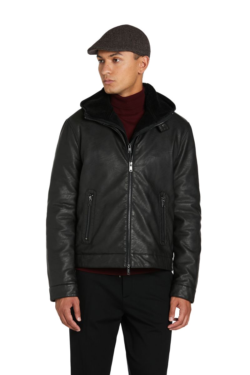 Giacca in Ecopelle con Cappuccio