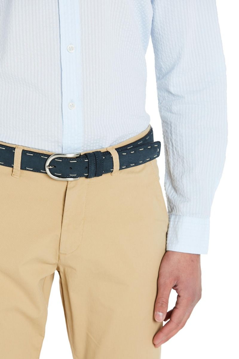 Cintura Uomo in Camoscio con Impuntura a Contrasto