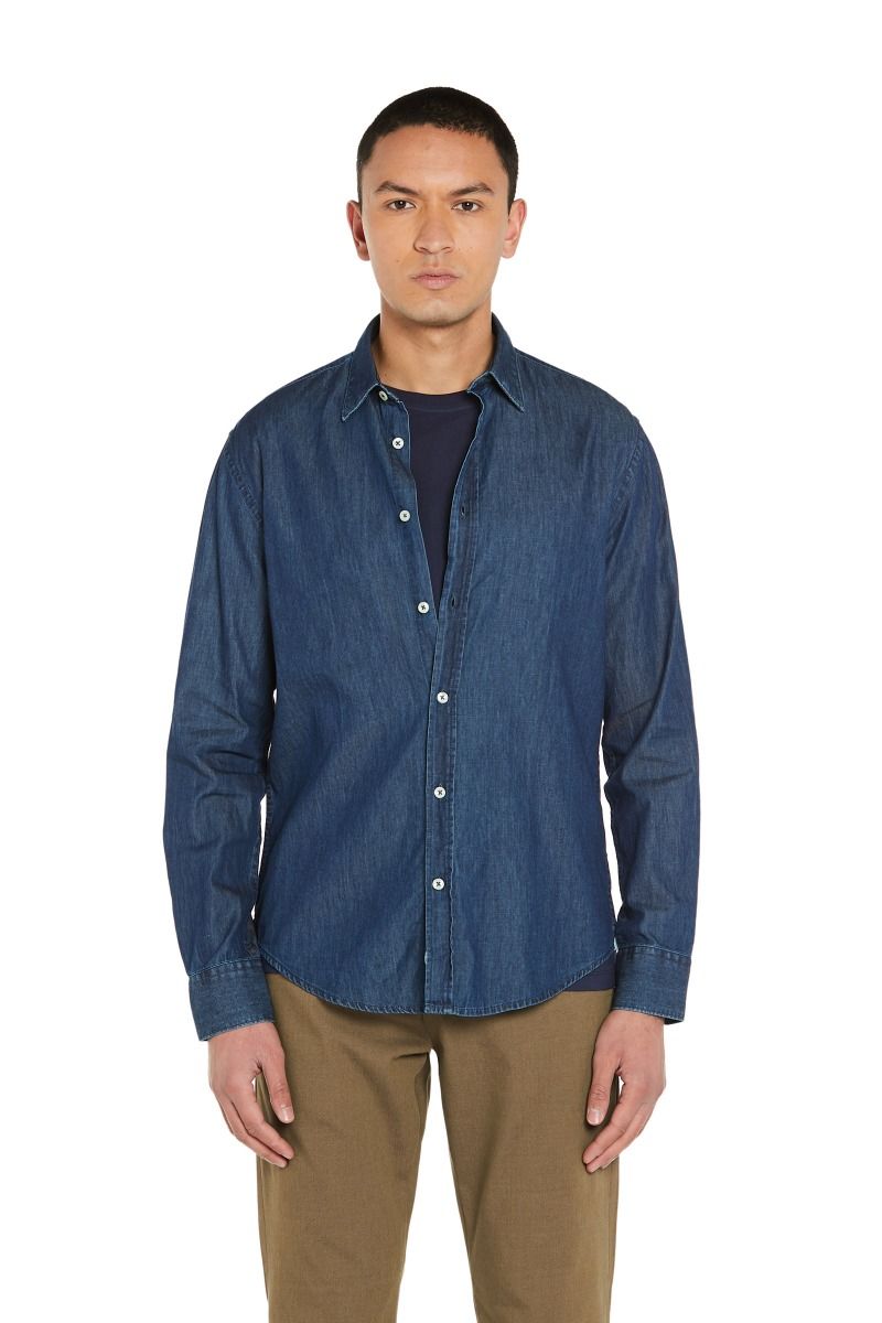 Camicia Jeans Uomo con Collo Italiano