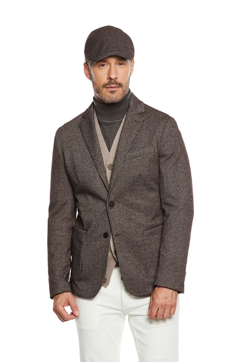 Giacca Uomo Slim Fit Pied de Poule Marrone