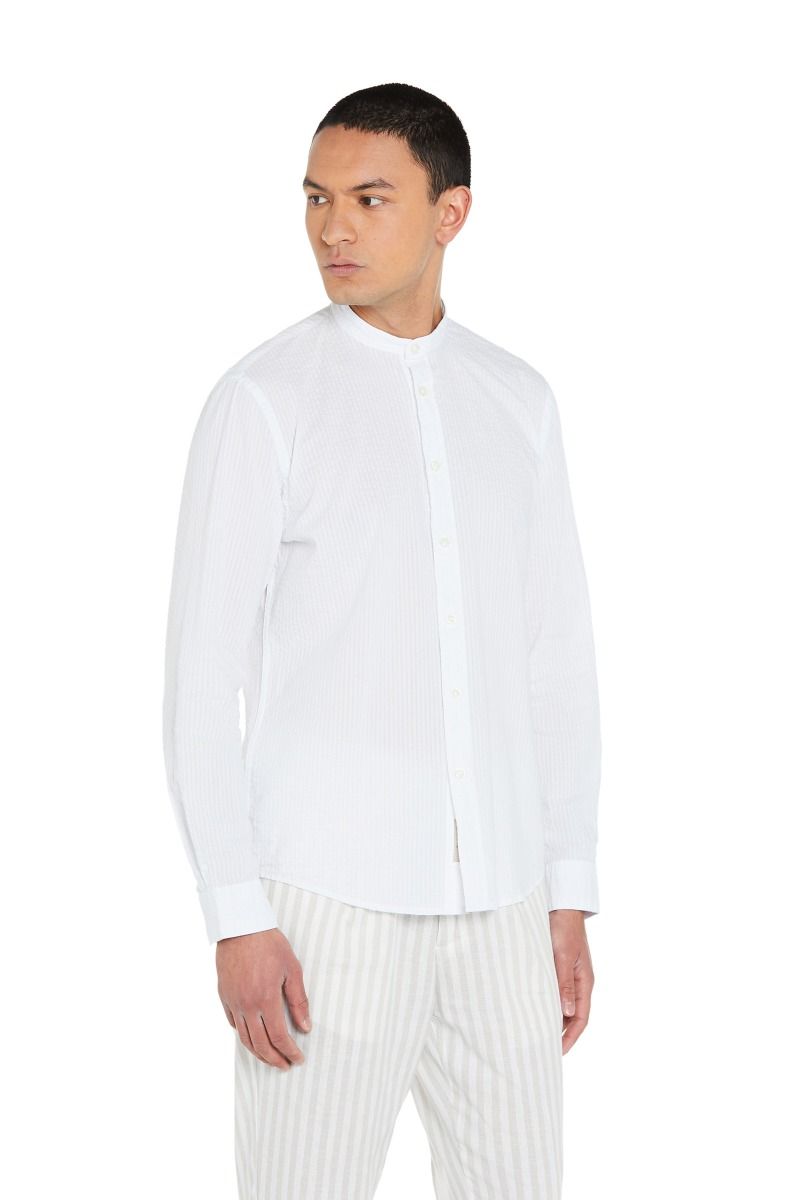 Camicia Seersucker Uomo con Collo Coreano