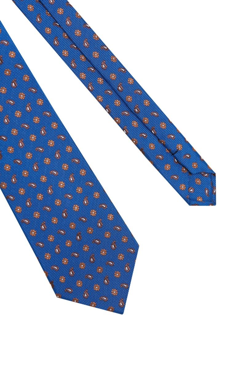 Cravatta Blu con Ricami a Fiore 