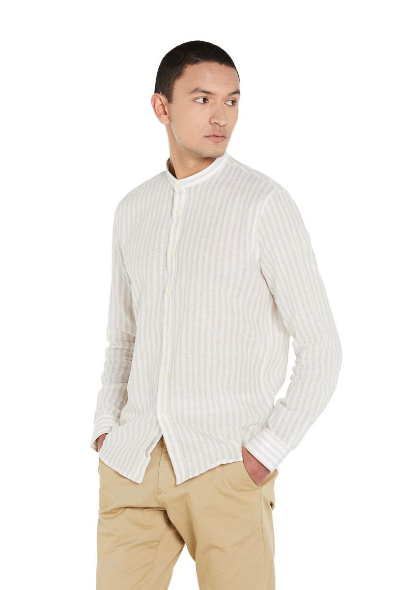 Camicia Uomo Collo Coreano con Righe Strette