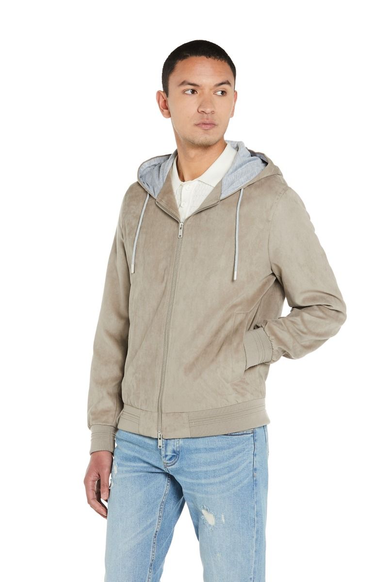 Giubbino in Suede Scamosciato con Cappuccio