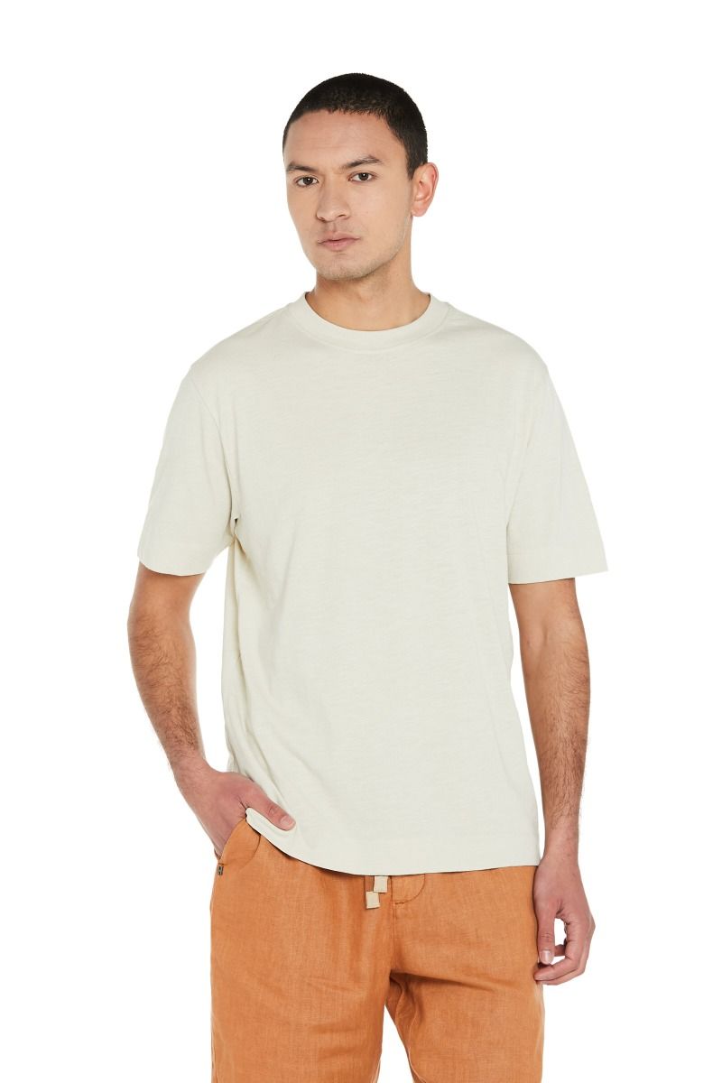 T-Shirt in Jersey Fiammato con Collo a Bordo Alto