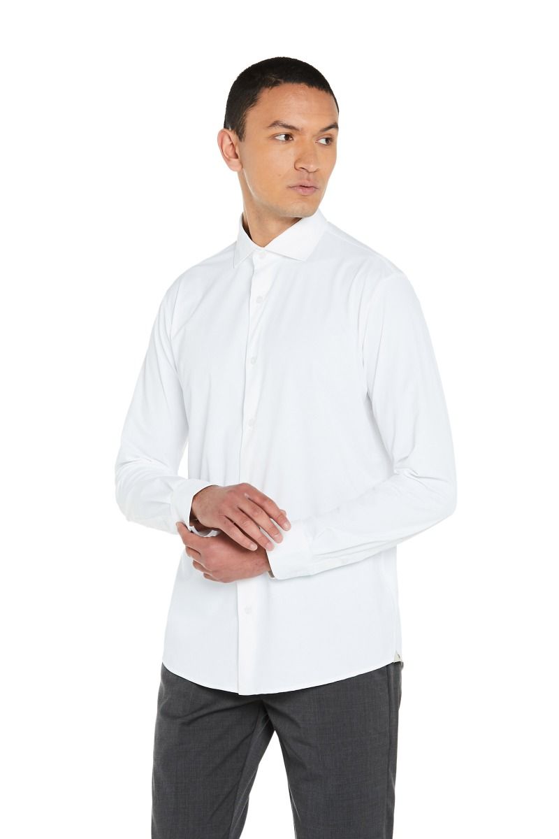 Camicia No Stiro Uomo Tinta Unita con Collo Francese