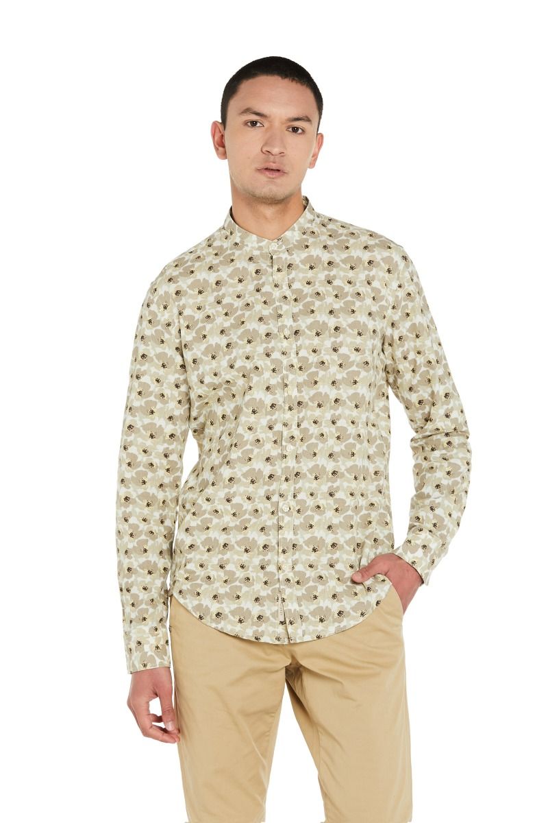 Camicia Stampata Misto Lino a Fiori