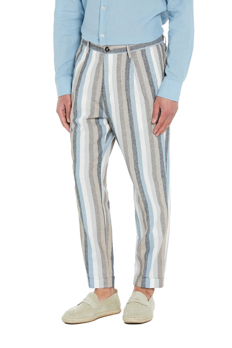 Pantalone Uomo in Lino Fantasia a Righe Multicolor