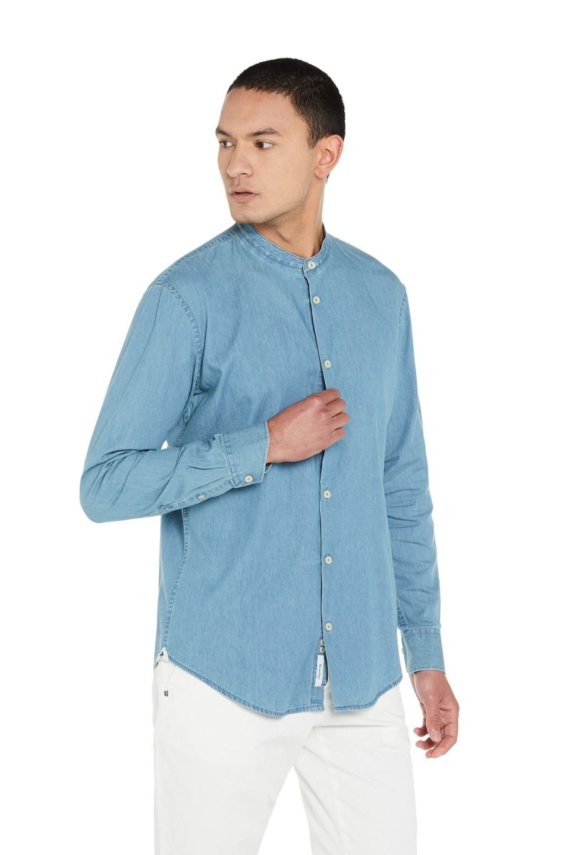 Camicia uomo jeans chiaro collo coreano