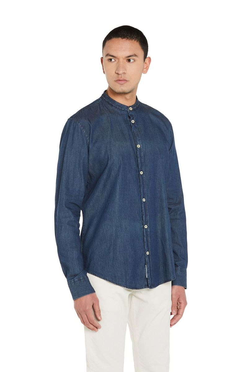 Camicia uomo jeans scuro collo coreano